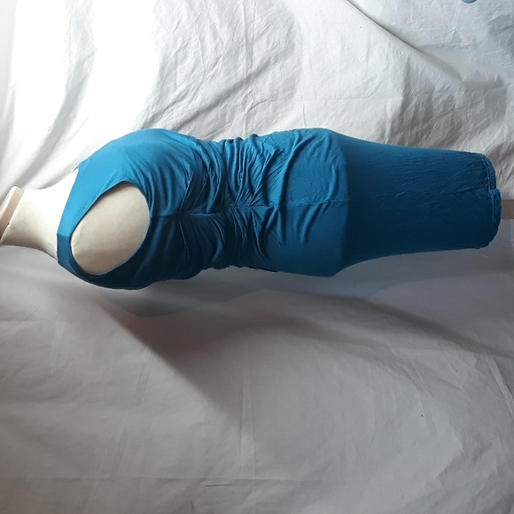 Blue Rayon Sleeveless Wiggle Dress Ruched Side - Picture 2 of 6